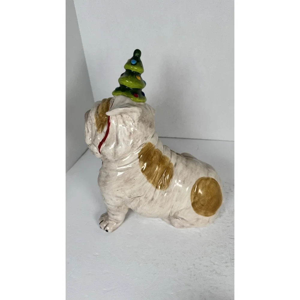 Blue Sky Clayworks Christmas Bulldog‎ Figurine w/ Tree Hat Holiday Decor Dog